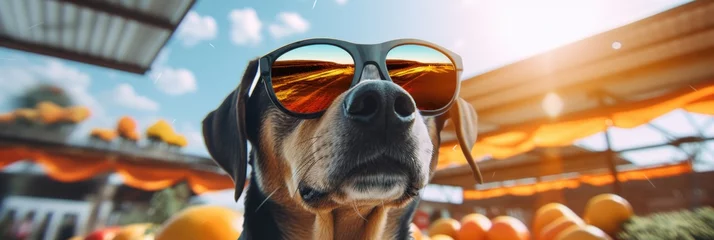 Wandcirkels aluminium A Dog With Sunglasses Attending A Farmers Market © Ян Заболотний