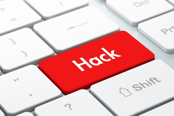 Fototapeta premium Concept of computer keyboard key with the word hack on it ready to press enter
