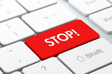 Fototapeta premium Concept of computer keyboard key with the word stop on it ready to press enter