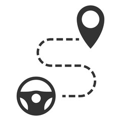 Vector illustration of driving route icon in dark color and transparent background(png).