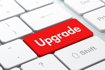 Fototapeta premium Concept of computer keyboard key with the word Upgrade on it ready to press enter