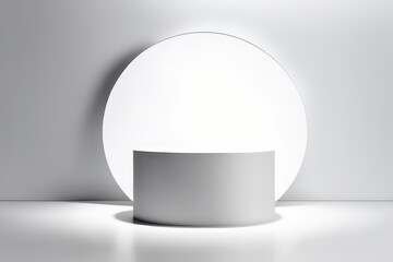 White background for product presentation, there is a circular pedestal with beautiful lights and shadows.