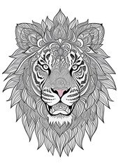 Obraz premium Lion Face Black & White PNG file format