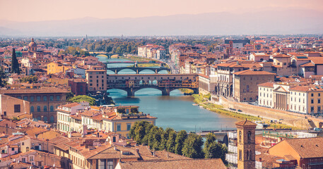 Fototapeta na wymiar Florence city, river and bridge- Tuscany in Italy