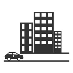 Fototapeta premium Vector illustration of eco-friendly car in the city icon in dark color and transparent background(png).