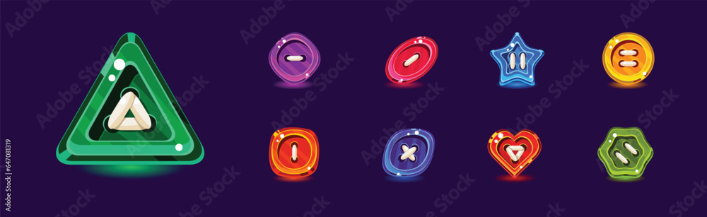 Poster glossy buttons of bright color and different shape vector set