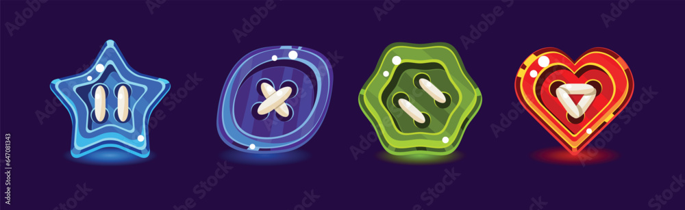 Poster glossy buttons of bright color and different shape vector set