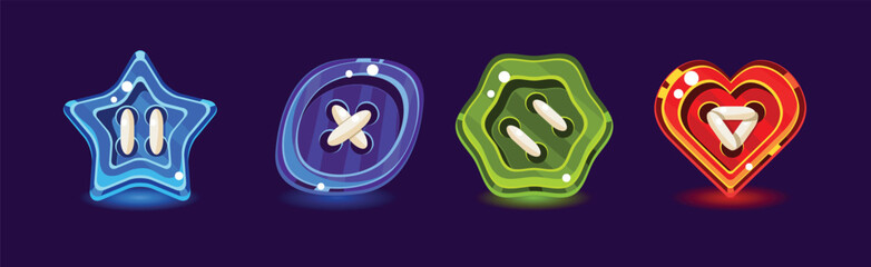 Glossy Buttons of Bright Color and Different Shape Vector Set