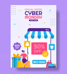 Cyber Monday Event Vertical Poster Flat Cartoon Hand Drawn Templates Background Illustration