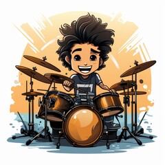 Fototapeta premium Cute Drummer with Cartoon Style isolated on a white background