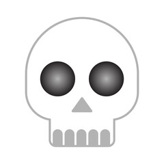 Skull icon, whitish and gray, cartoon styled human skull with large, black eye sockets.