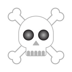 Skull icon, whitish and gray, cartoon styled human skull with large, black eye sockets.