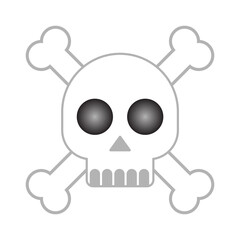 Skull icon, whitish and gray, cartoon styled human skull with large, black eye sockets.