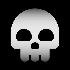 Skull icon, whitish and gray, cartoon styled human skull with large, black eye sockets.