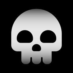 Skull icon, whitish and gray, cartoon styled human skull with large, black eye sockets.