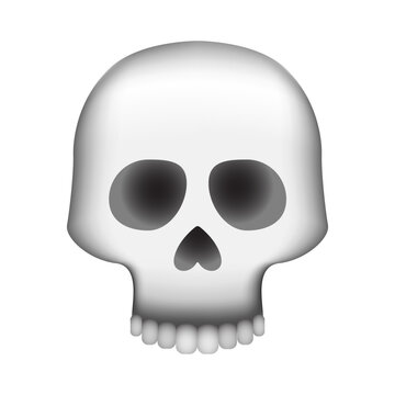 Skull icon, whitish and gray, cartoon styled human skull with large, black eye sockets.