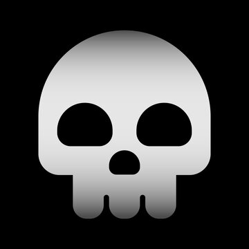 Skull icon, whitish and gray, cartoon styled human skull with large, black eye sockets.