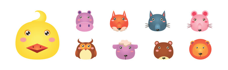 Cute Animal Funny Head and Snout Vector Set