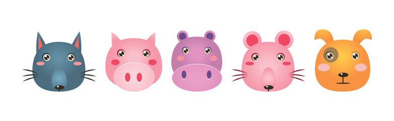 Cute Animal Funny Head and Snout Vector Set