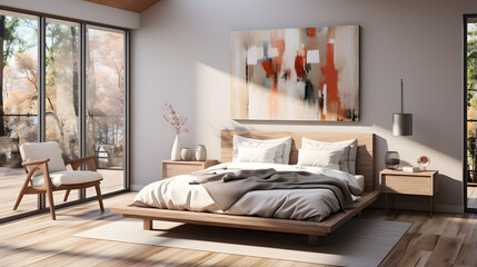 Fototapeta na wymiar Scandinavian interior design of modern bedroom