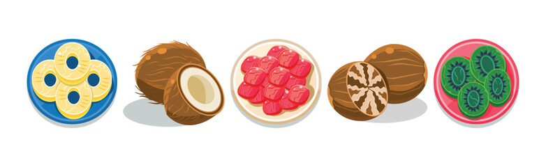 Dried Fruit Sweet Food and Healthy Snack Vector Set