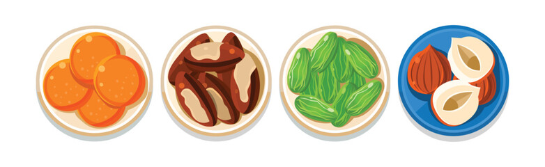 Dried Fruit Sweet Food and Healthy Snack Vector Set