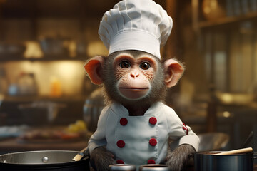 cute monkey wearing chef uniform