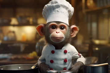 Foto auf Acrylglas cute monkey wearing chef uniform © Salawati