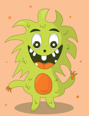 Fototapeta premium cartoon monster with orange eyes and green hair