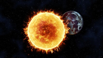 The sun overlaps the moon in stellar space