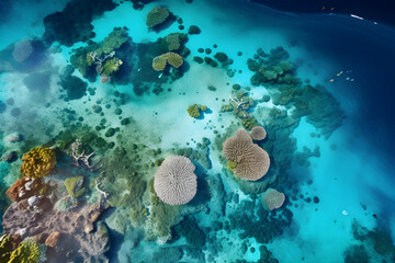 Naklejka na ściany i meble aerial view of coral reef in the sea