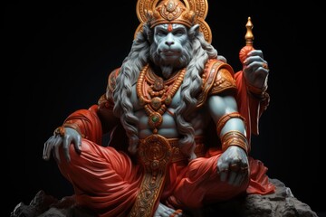 Fototapeta na wymiar 3d Indian god hanuanji on dark background