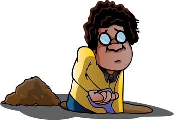 illustration of a black man dig hole on isolated white background