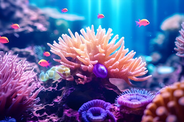Fototapeta na wymiar coral reef with anemone. Undersea tropical world with fish