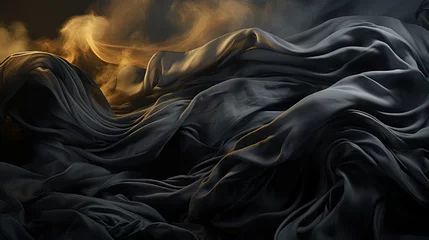 Fototapete Fraktale Wellen Abstract background of black wavy silk or satin
