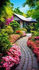 Enchanted Oasis: A Vibrant Home Garden and Pathway Retreat. Generative AI 7