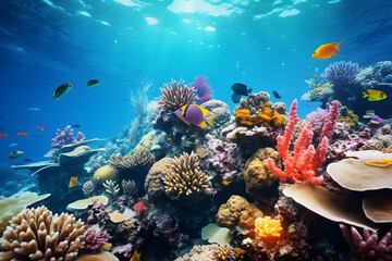 Naklejka na ściany i meble beautiful underwater coral reef with fish