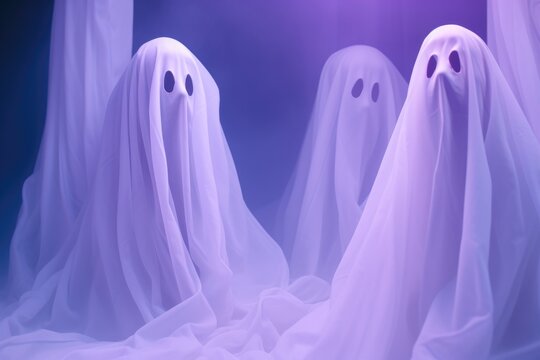 Ghosts under purple sheets in the fog