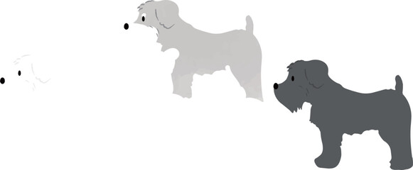 手書き風のシンプルなかわいいミニチュアシュナウザーのイラスト　横向き　主線なし