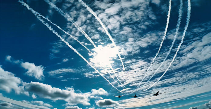 Aerial Formation of Planes in Blue Sky with Striking Colors