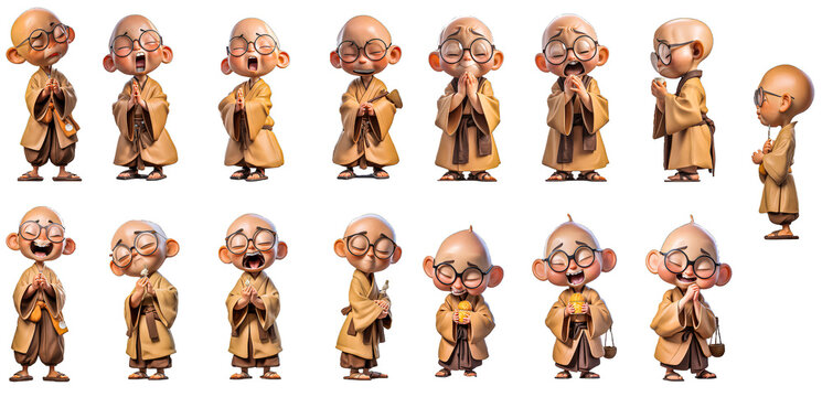 emoji emoticon set of little monk character multiple poses and expression