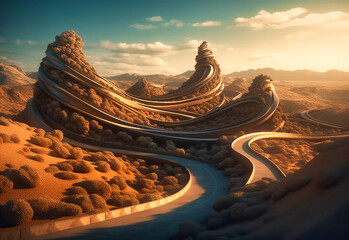 Beautiful Road with Winding Curves - Scenic Drive - obrazy, fototapety, plakaty