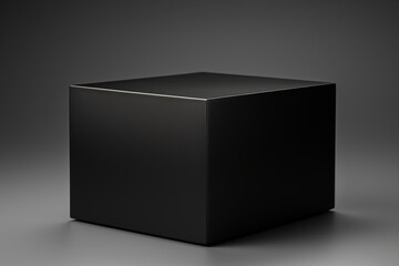 A paper black mockup display box on a dark grey background for presentation