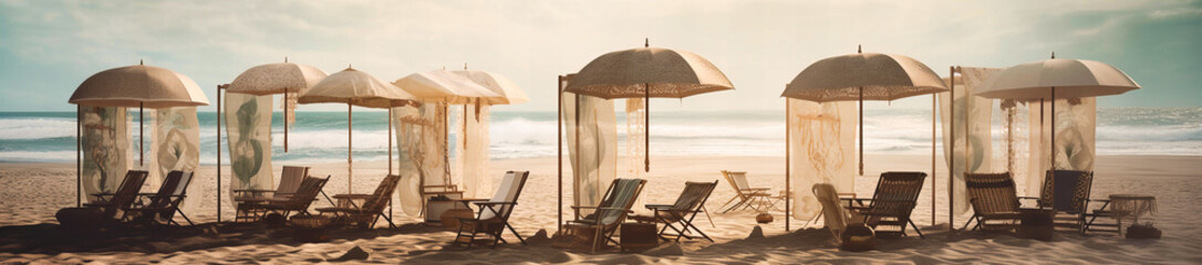 A Group of Beachside Chairs and Umbrellas