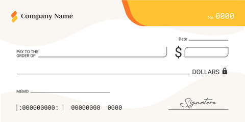 Bank checkbook. Empty money cheque. Check book template with pattern and blank fields. Currency payment coupon