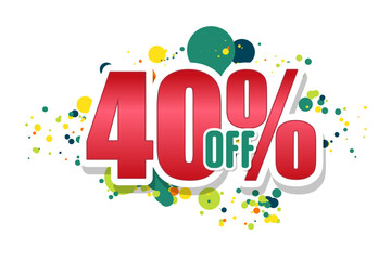 Large red inscription 40 off and confetti on a white background. Price labele sale promotion market. store purchase