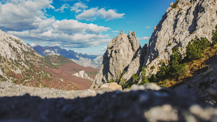 Landscape of Valbona pass hiking trails in Albania.