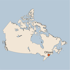 Map of Canada and its capital city of Ottawa on beige
