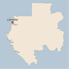 Map of Gabon and its capital city of Libreville on beige