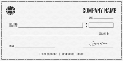 Blank check design. Currency payment coupon. Blank bank check